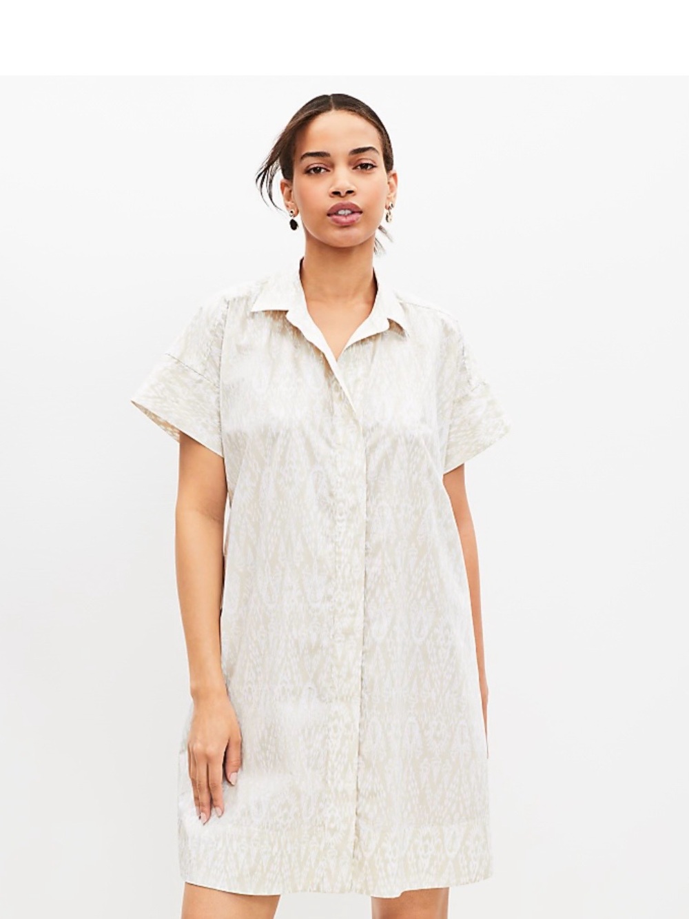 LOFT Ikat poplin Short-Sleeve Shirt Dress in Ivory print. New with tag